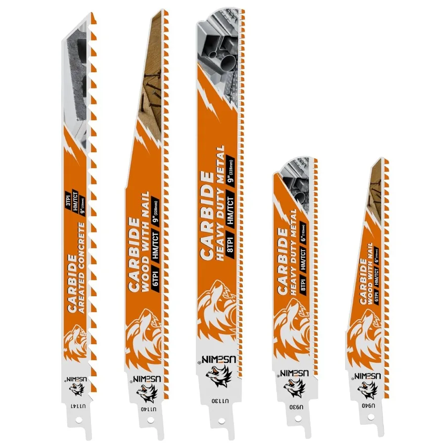 

Комплект из 5 высокопроизводительных твердосплавных сабельных пил для тяжелой резки металла, идеально подходит для прецизионных работ на чугуне