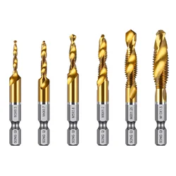 2-12pc M3 4 M5 M6 M8 M10 Tap Drill Bits 1/4 Hex Shank Machine Hand Taps Titanium Coated HSS Drilling Tap Bits Thread Screw Tools