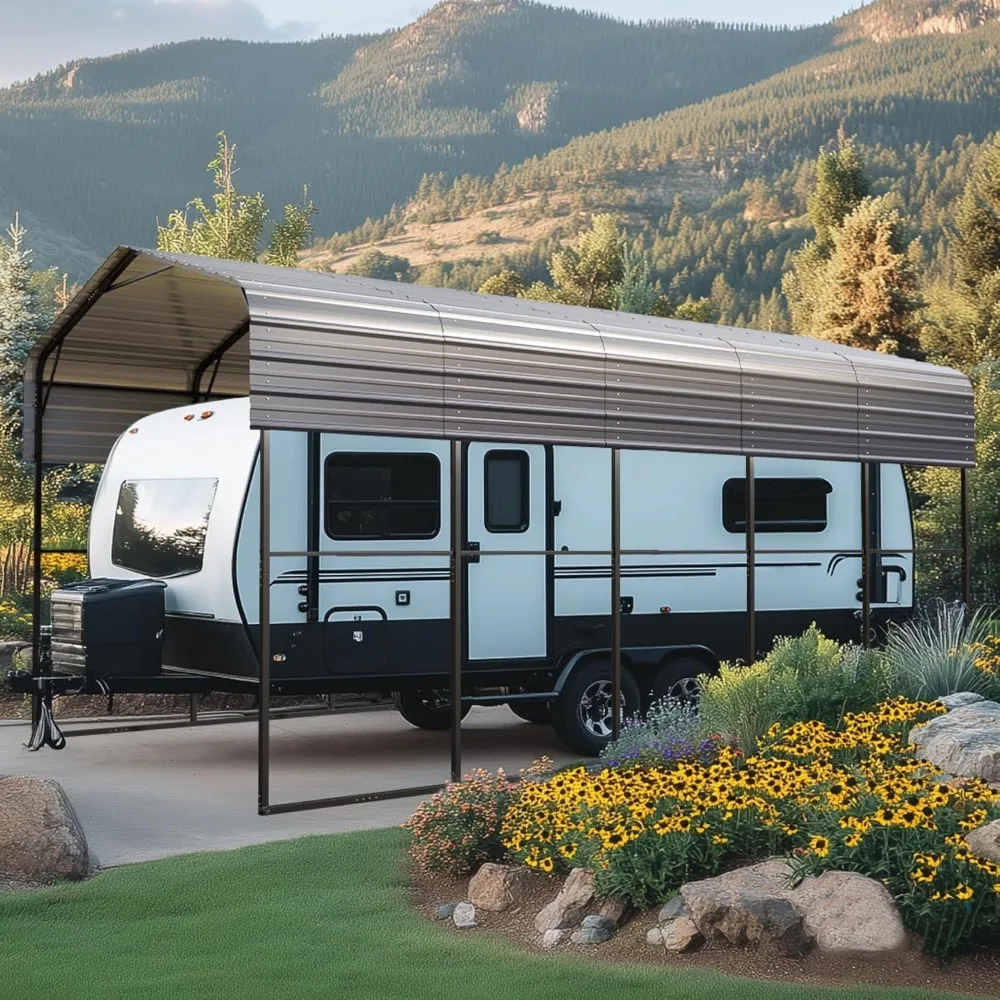 

14x25 Ft RV Canopy, Heavy-duty Outdoor Canopy, Metal Roof with Rain Cover and Galvanized Roof