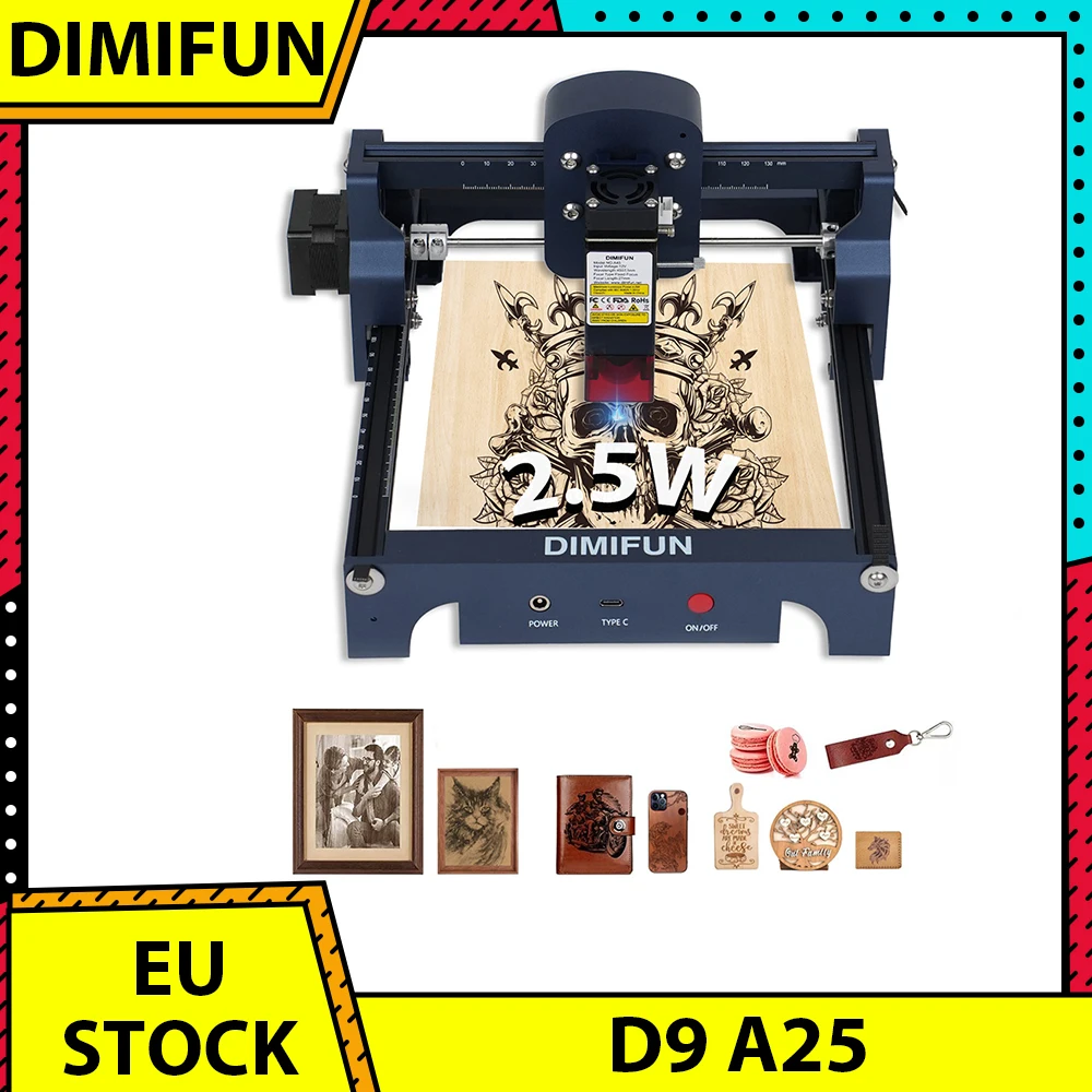 DIMIFUN D9 A25 2.5W Portable Laser Engraving Machine, Eye Protection, 10000mm/min Speed, 0.06mm Spot, 130*130mm, Noise Reduction