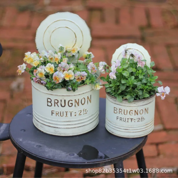 

Rustic Metal Tin Pot Vintage Japanese Style, Flower Decor for Garden & Balcony, Aesthetic Planter