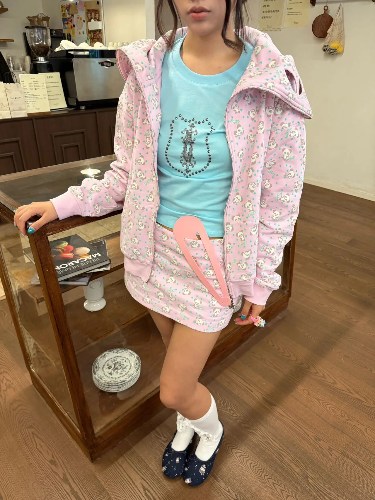 Pink Panda Print Short Skirt Thin Fleece Low Waist Cotton Casual Style for Young Women Standard Fit Summer New Arrival