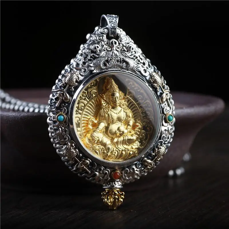 100% 925 Sterling Silver Jiugong Bagua brand yellow God of wealth retro personality trendy cool creative Necklace Pendant for me