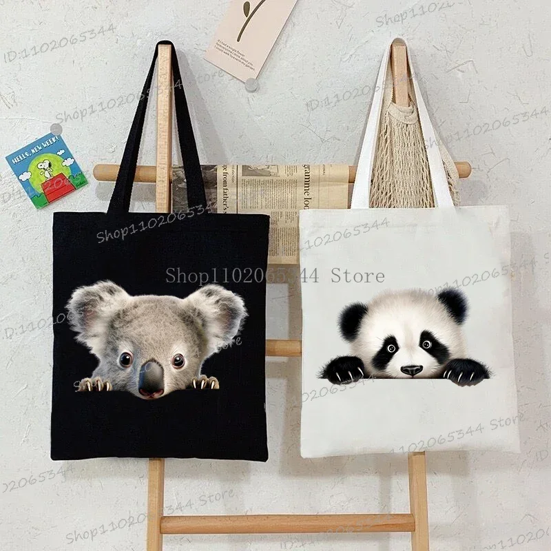 

Kawaii Cartoon Koala Panda Pattern Canvas Shoulder Bag Women Cute Animals Lover Tote Bags Cartoon Style Student Women Handbag