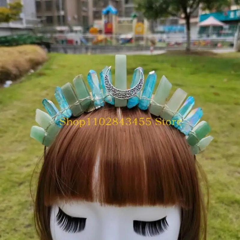 

49MC повязка на голову с натуральным кристаллом, свадебные диадемы с луной, винтажная великолепная повязка для волос в стиле на