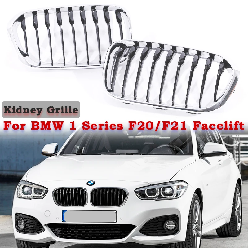 シングルダブルスラットラインキドニーグリルグロスブラッククロームmグリル-bmw-1シリーズ-f20-f21-lci-フェイスリフト-2015-2019-118d-120i-m135用