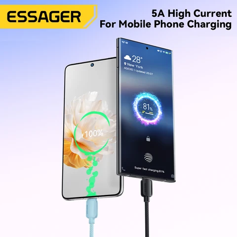 Кабель Essager 100W USB Type C для быстрой зарядки 5A для Xiaomi, Samsung, Huawei, MacBook — пример использования