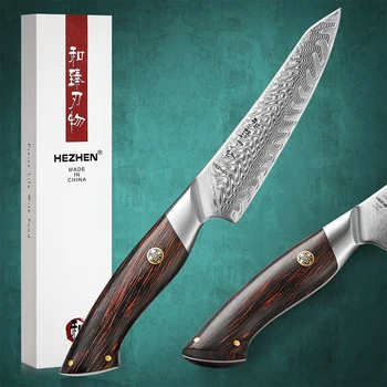 HEZHEN 다마스커스 스틸 주방 나이프, 다마스커스 스틸 주방 나이프, 요리 커트레이 파우더 스틸 코어 주방 도구, 5 인치, 73 레이어