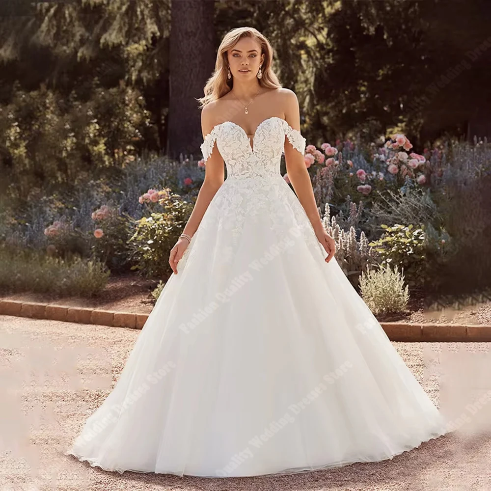 

Romantic A-Line Wedding Dresses For Women Off The Shoulder Tulle Sleeveless Bride Gowns Banquet Vestido De Novia 2025 Customized