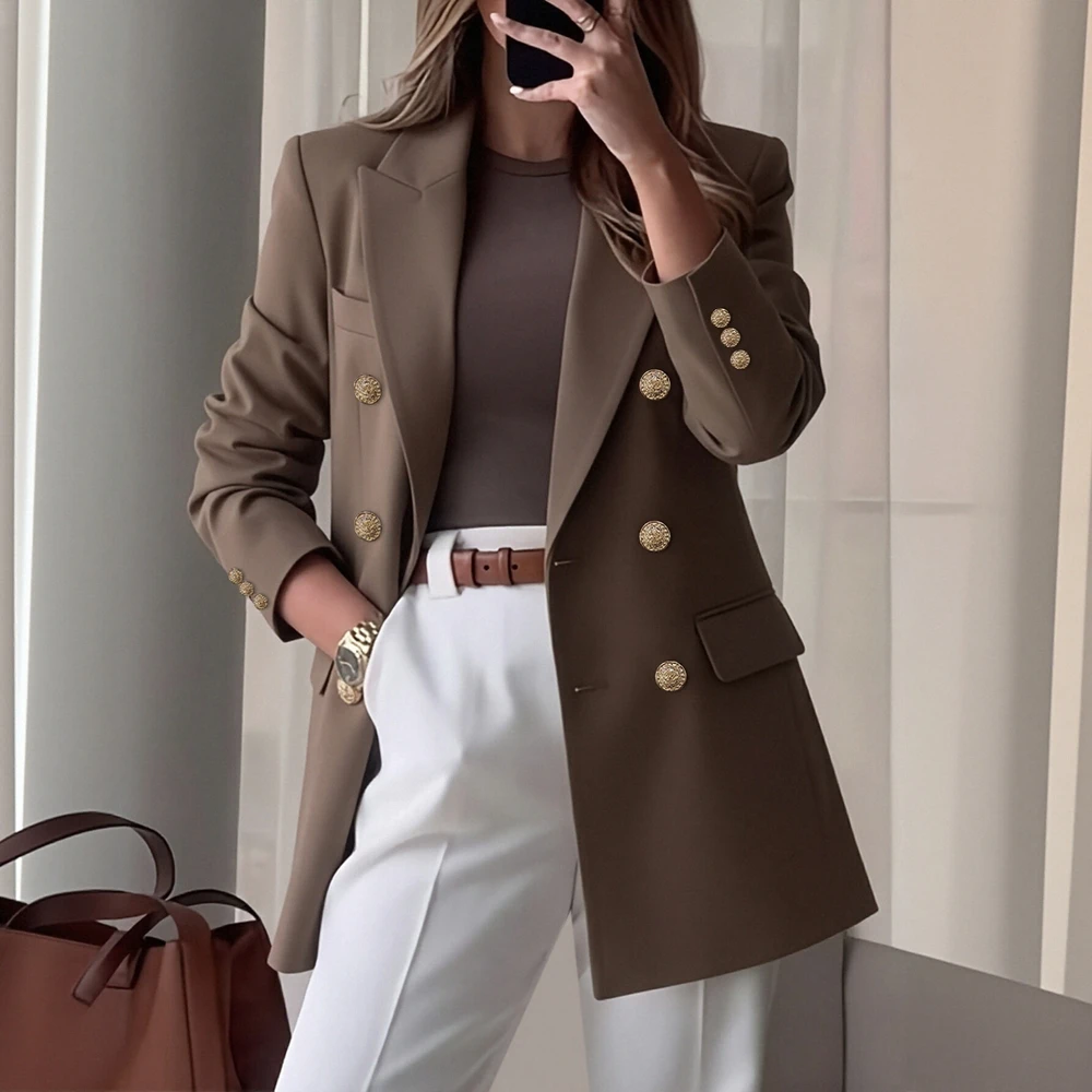 

Осенне-зимний приталенный костюм прямого кроя с длинными рукавами, повседневный стиль, женский топ, модная удобная офисная одежда