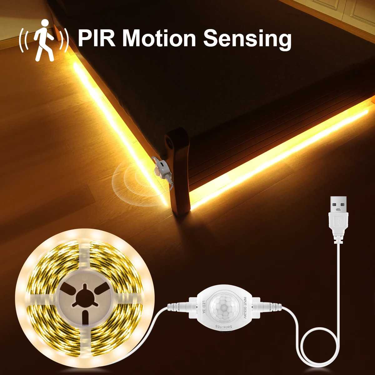 

USB 5V PIR Motion Sensor LED COB Strip Light Waterproof Soft Cuttable For Home Kitchen Bathroom Stairs Corridor Bedside Lighting