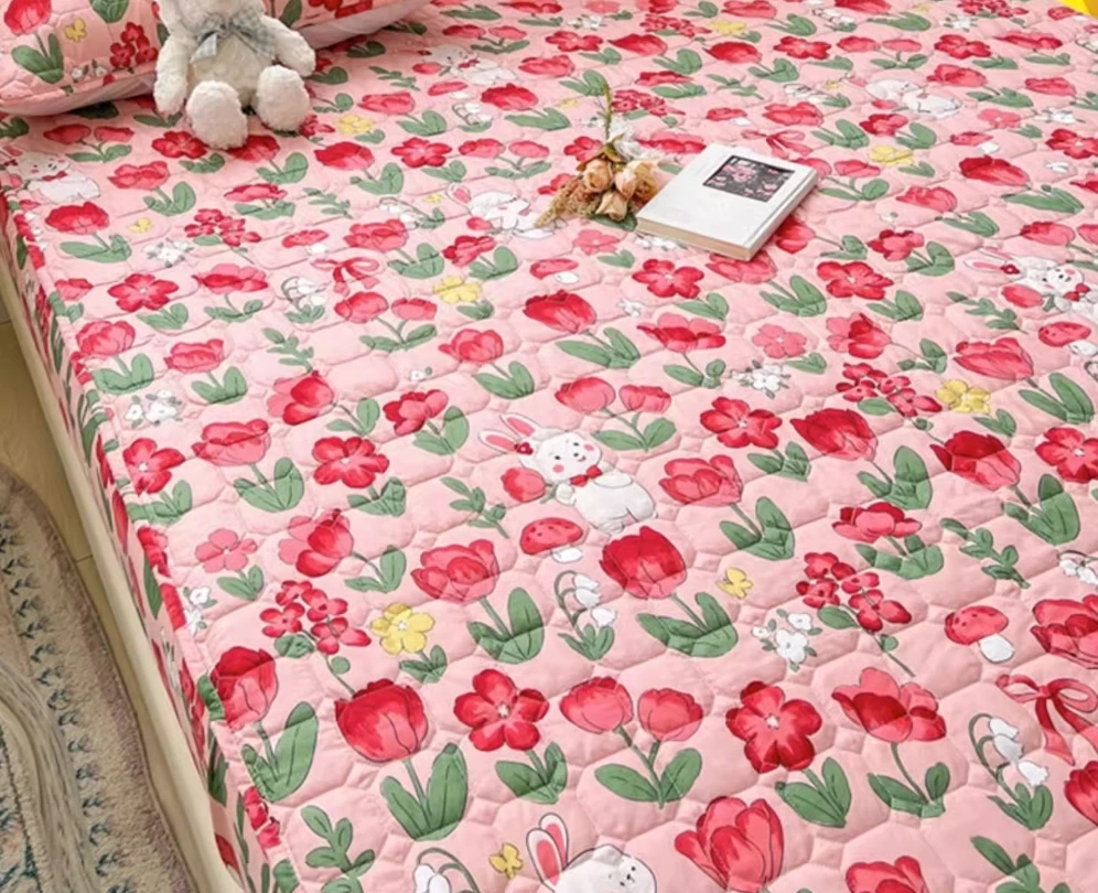 red Bedsheet single piece 100% pure cotton cartoon cotton bed sheet anti slip printed cartoon bedsheet