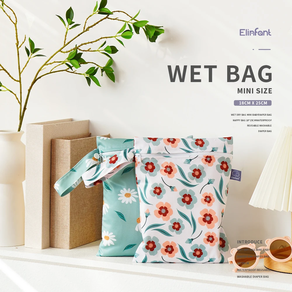 Elinfant 2 Pcs/Set Mini Eco-friendly Portable Waterproof Snack Bag Washable Reusable Baby Diaper bag 18 x 25cm