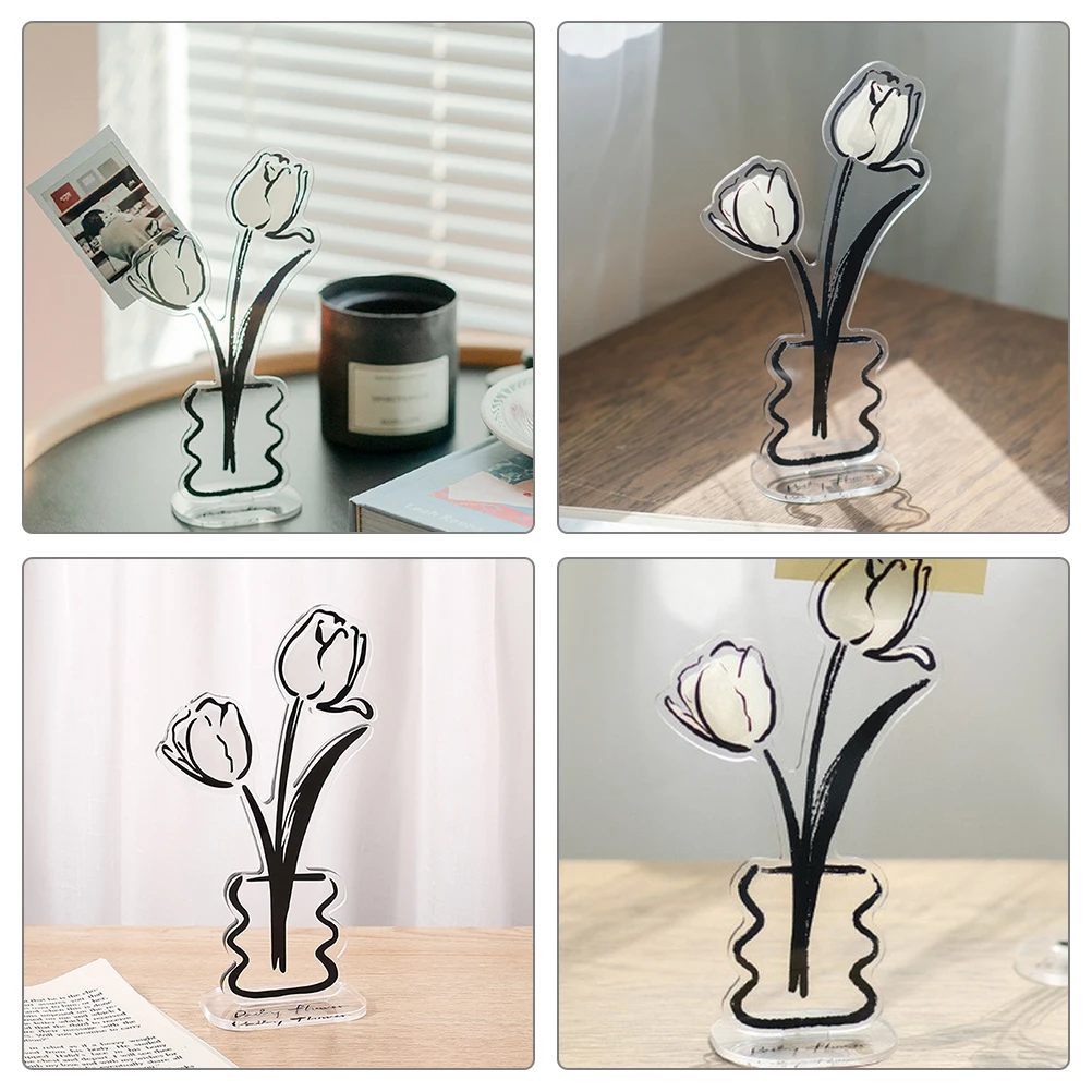 Soporte creativo para notas de flores, marco de fotos acrílico con Clip, soporte para tarjetas de notas para oficina, hogar, boda, fiesta, soportes de escritorio