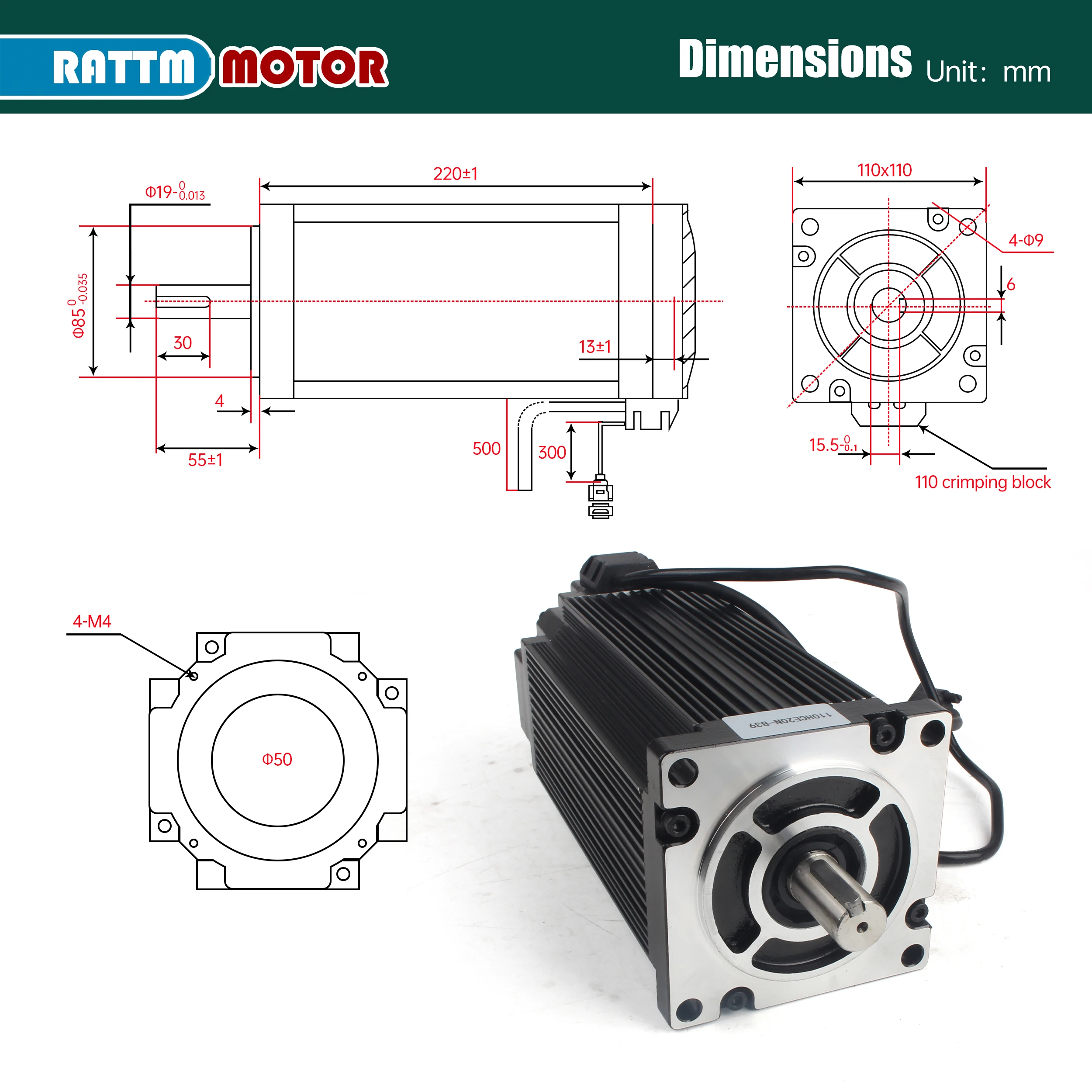 Nema 42 110HCE Closed loop servo motor 20N.m 2880oz-in stepper motor 110x110x221mm 3-Phase Hybrid stepper motor with Driver 4.2A