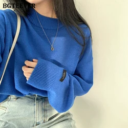 BGTEEVER Stylish Long Sleeve Loose Women Sweaters Autumn Winter O-neck Warm Jumpers Ladies Knitted Pullovers