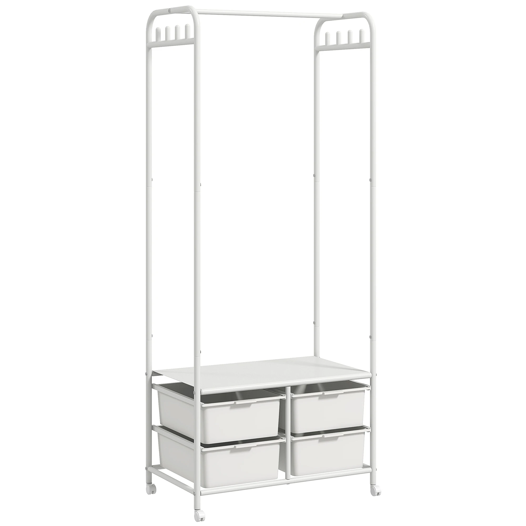 HOMCOM modern shoe rack with 8 hooks 4 baskets 63x37x153 cm White