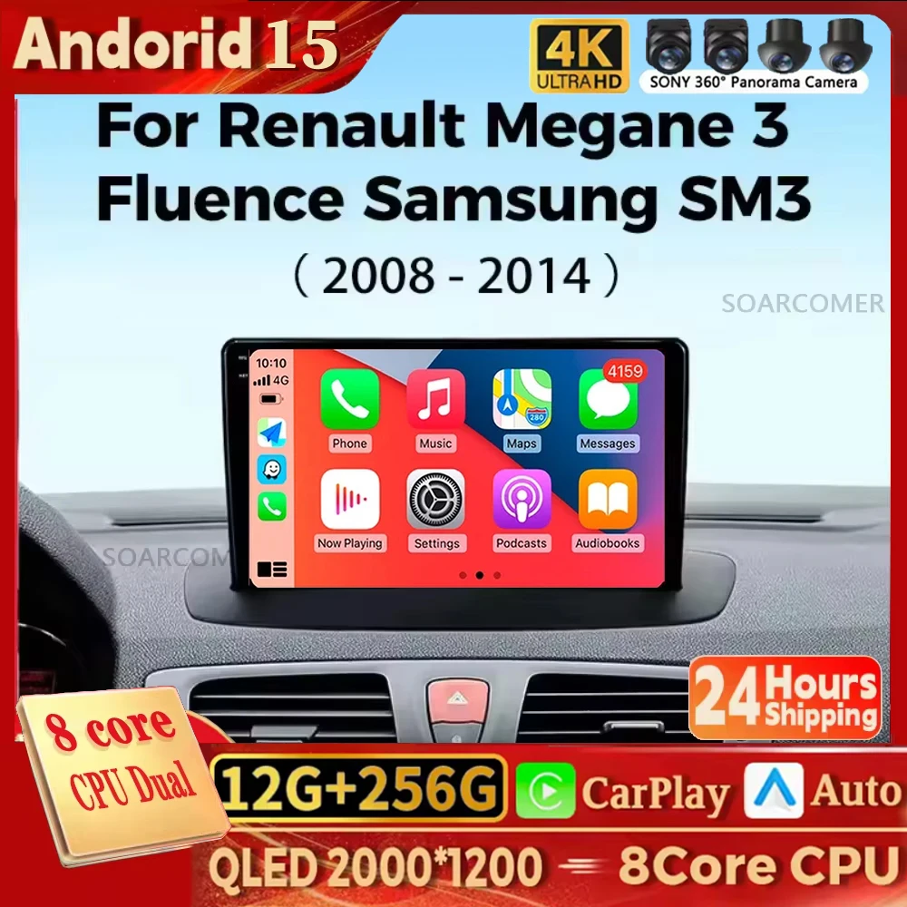 

Android 15 Car Radio Multimedia Play For Renault Megane 3 Fluence Samsung SM3 2008 - 2014 Android Wireless Carplay DSP 48EQ 2Din