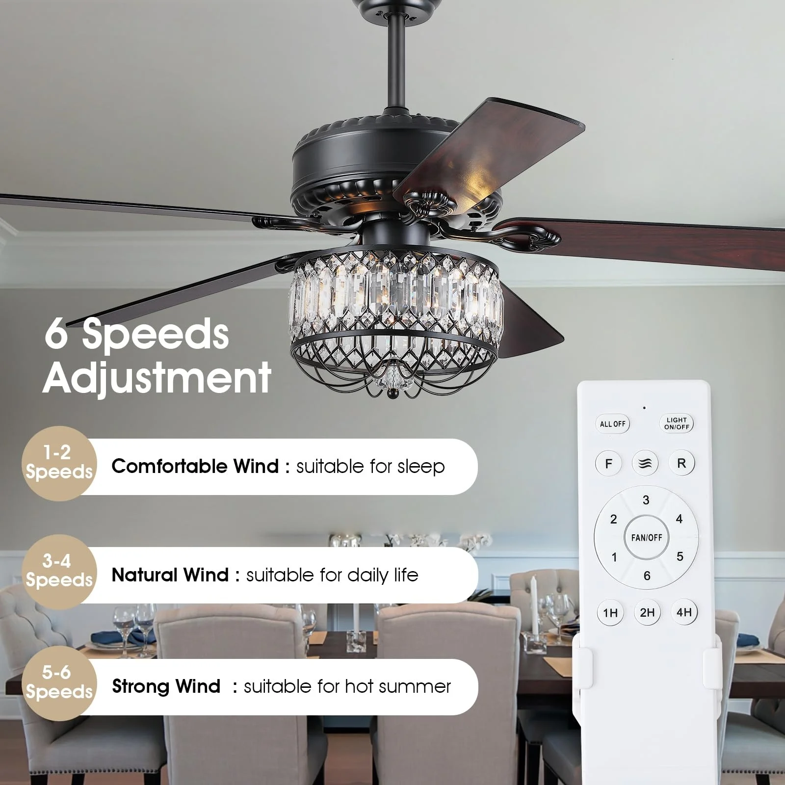 Energy Saving Remote Control Decorative Lighting For Villa Bedroom Living Room Interior Modern Ceiling Crystal Fan Light