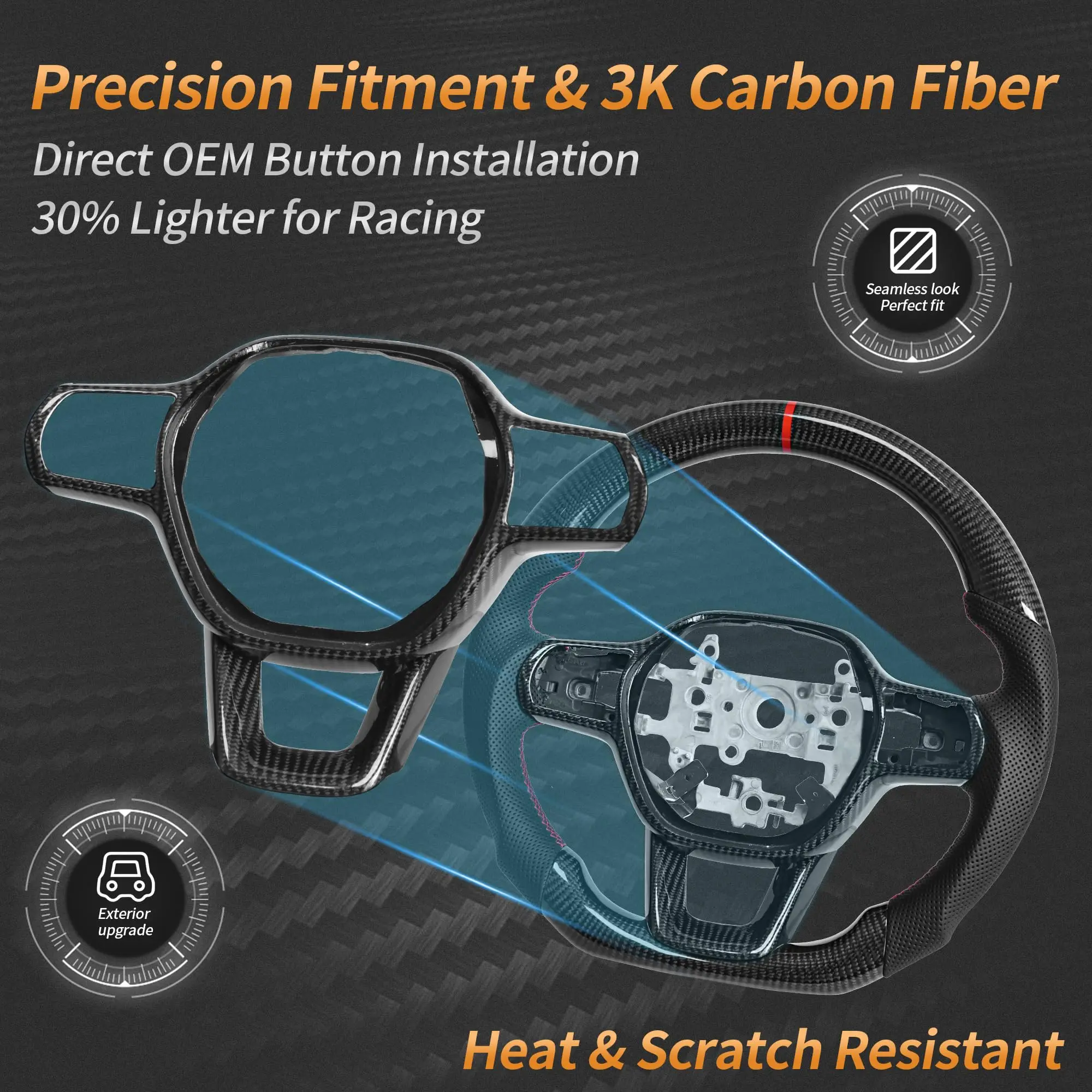 Carbon Fiber Steering Wheel for Honda Civic 2022-2024 Gen 11th, D-shaped Flat-bottom Nappa Perforated Leather