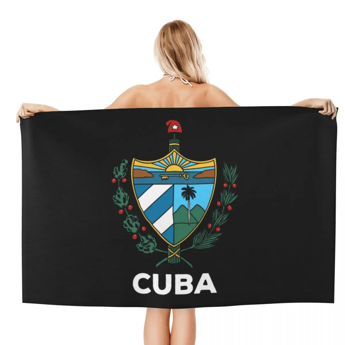 Customized Cuba Coat Of Arms National Symbol Beach Towel Quick Dry Cuban Patriotic Soft Linen Microfiber Shower Sauna Towels