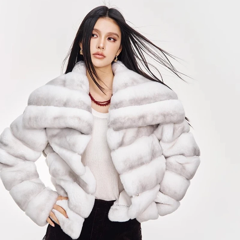 YOLANFAIRY Autumn and Winter Totoro color Imported whole leather square collar coat made of rex rabbit fur шуба женская 2025