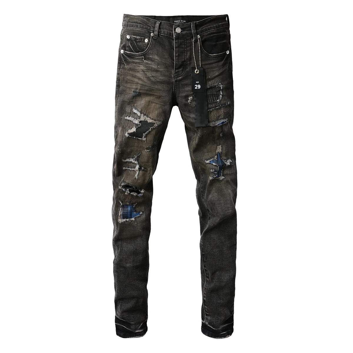 Fashion top quality Purples Jeans Men High Street Paint Dot Knife Cut Hole Repair Low Rise Skinny Denim Brand Pants