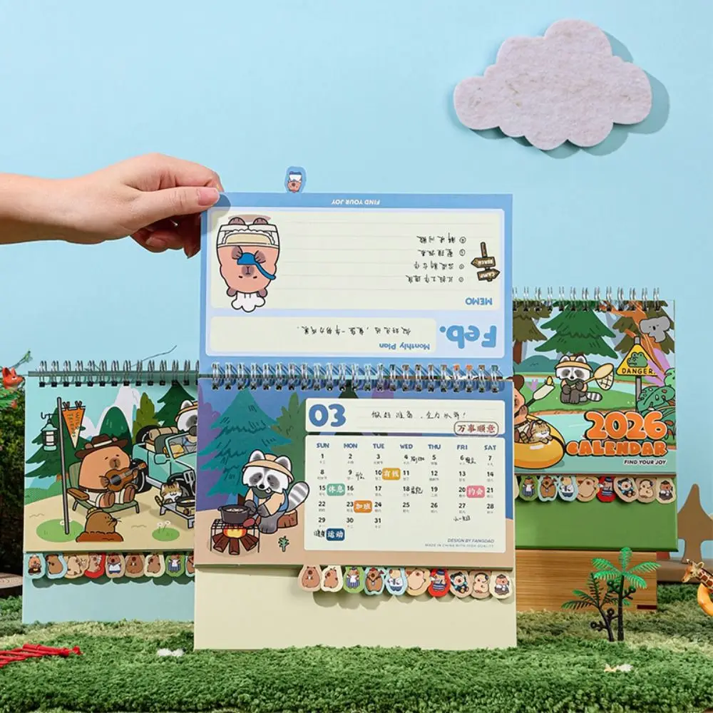 

Capybara Forest 2026 Desk Calendar Coil Binding One Month to View Monthly Calendar Memo Notes Tabletop Schedule Study Planning