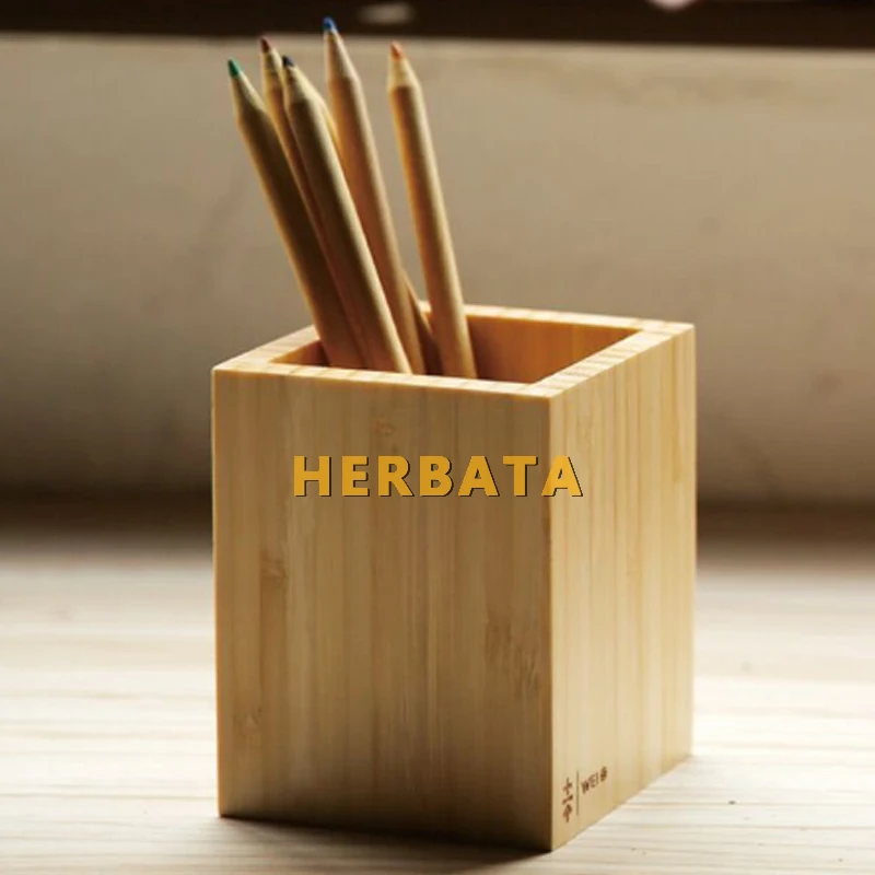 Multi-function creative Bamboo Made Desk Stationery Organizer Pen Pencil Holder Storage Box Case Square Container CL-2554