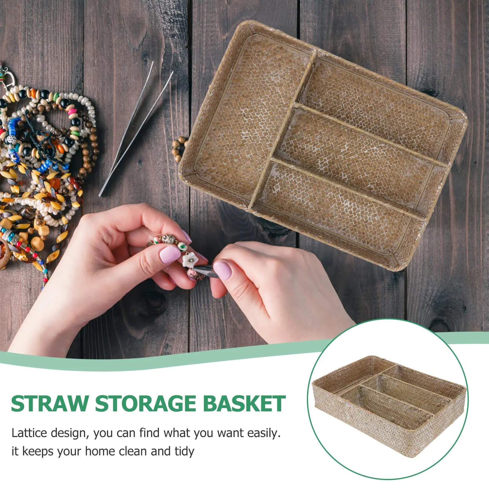 

Storage Box Organizer Desktop Lattice Holder Home Decor Straw Material Desktop Straw Box Safe Holder Storage
