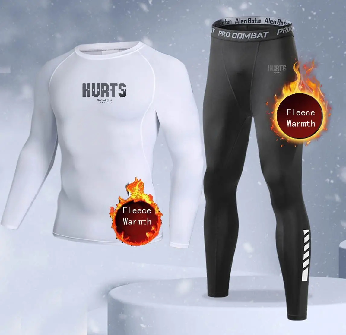 New 2-pieces Winter Warm Men Underwear Set Fleece Thermal Undershirts Long Johns Compression Tights Fitness Sports Tracksuit Set - view 2