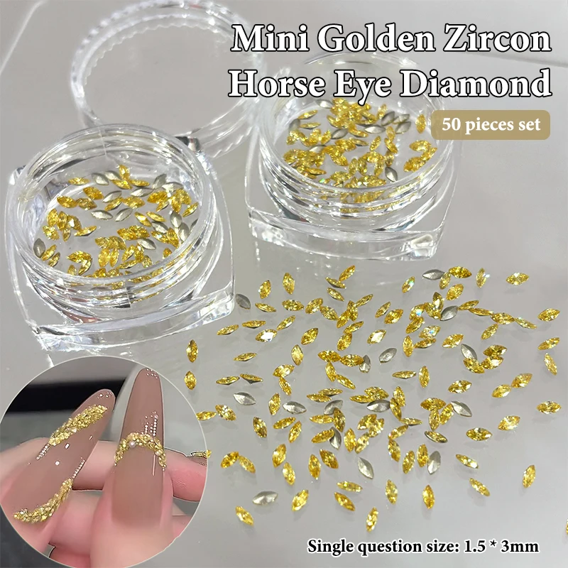 50 pezzi zircone giallo dorato mini cristallo occhio di cavallo diamanti brillano nail art strass decorazioni ciondoli per manicure