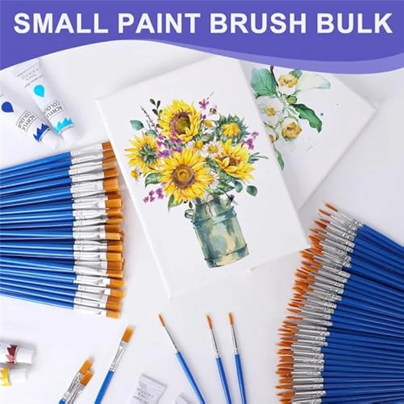 AC23-Small Paint Brushes,160 Pcs Nylon Hair Paint Brushes With Flat & Round Pointed Acrylic Paint Brushes Set