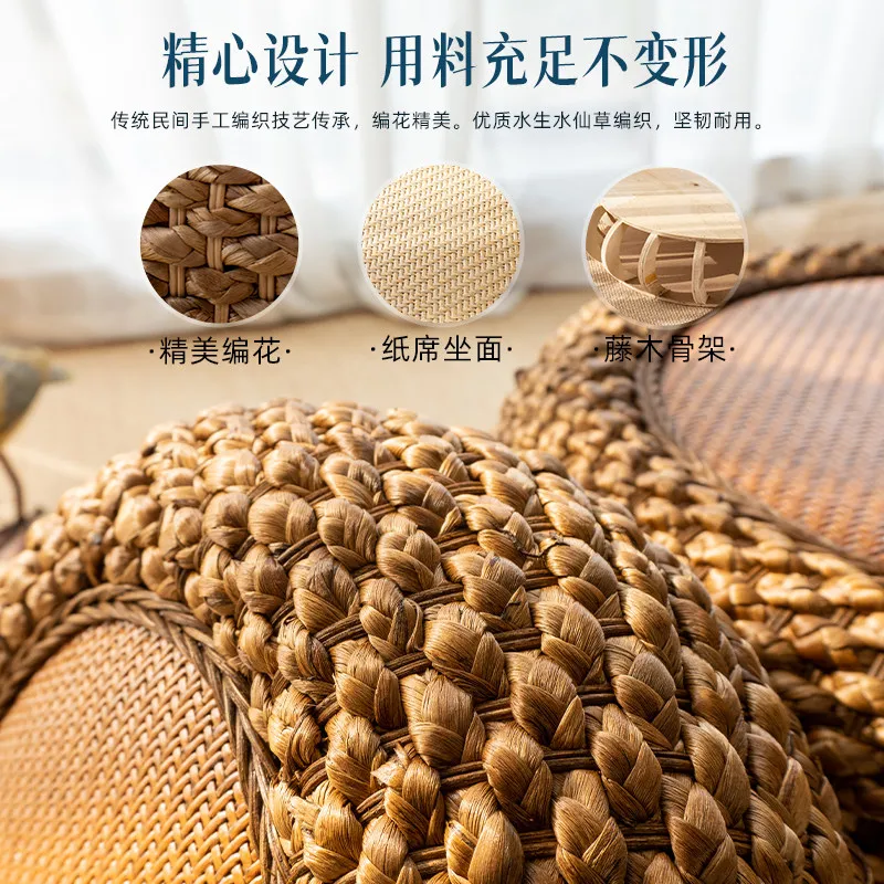 Japanese‑Style Rattan Woven Floor Cushion, Thick Round Tatami Pouf for Home Meditation Worship Zen Sitting Floor Pad