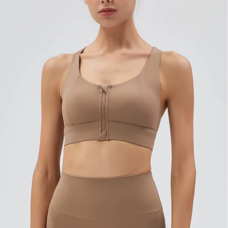 

Women's Sports Fitness Bra Upgraded Lycra Fabric Front Zipper Back Buckle Supportive Comfortable Exercise Bra