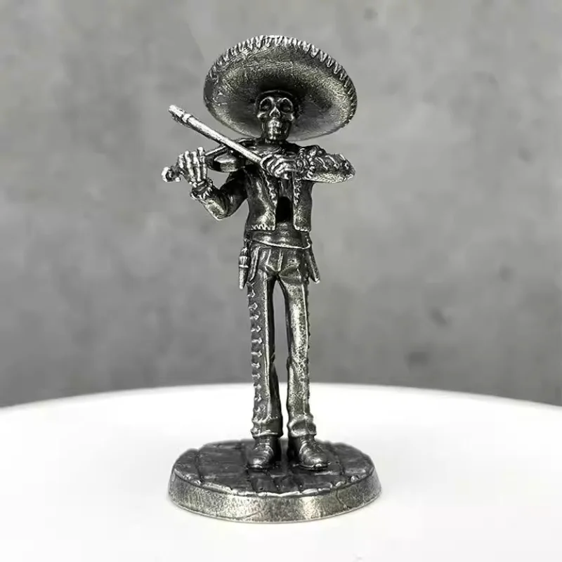 Metal Handmade Vintage Mariachi Skeleton Figurine Collectible Miniature Car Interior Decor Unique Gift for Men Desk Decoration