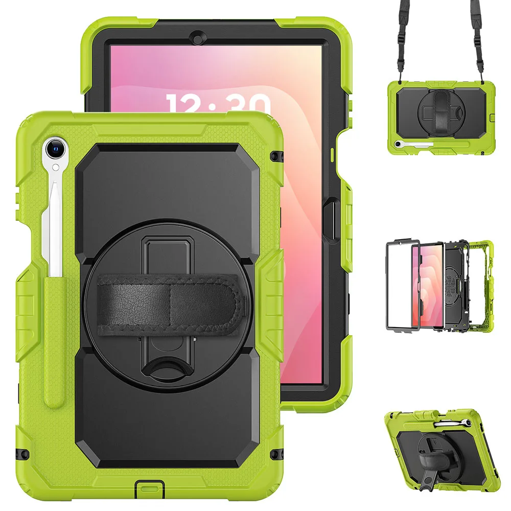 ث/حزام الكتف دوران 3 طبقة PC + السيليكون حافظة كاملة لهاتف سامسونج جالاكسي تاب S11 11 '' 2025 X730/X736 حامل غطاء جلد واقي