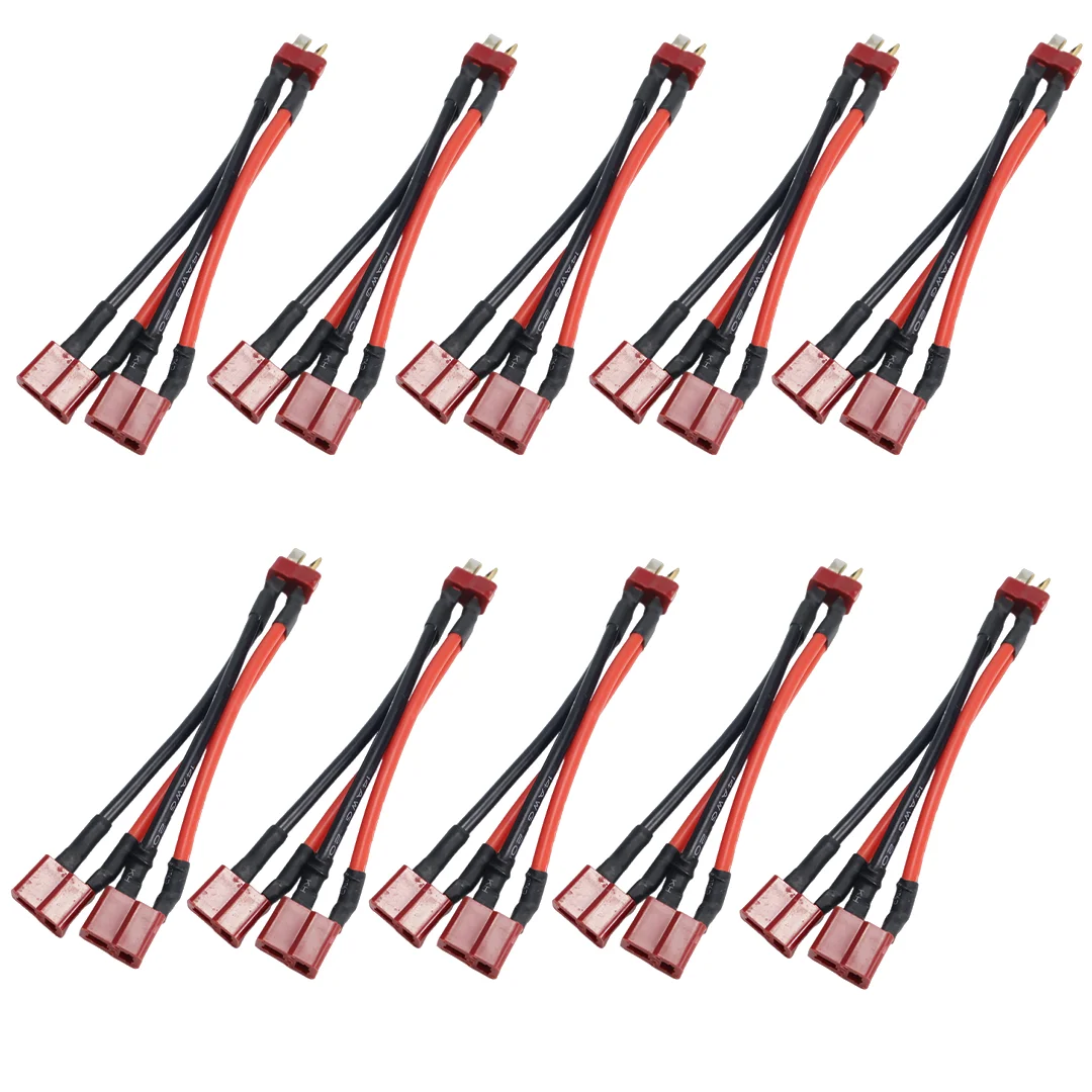 10Pcs T Plug Harness Parallel Battery Connector Cable Dual Extension Y Splitter Silicone Wire for Rc Quadcopte Fixed Wing Model