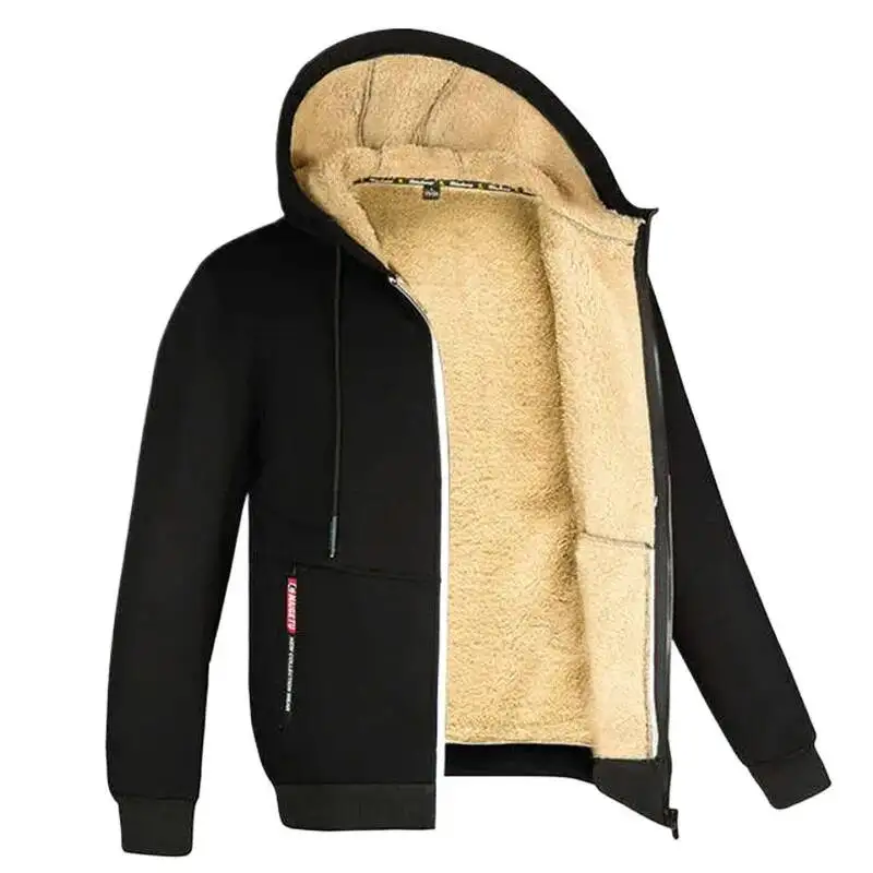 

Winter Lambswool Coats Thicken Warm Jackets Long Sleeve Zipper Hoodies Casual Sports Fleece Black Coat Hooded Men's Women Jacket