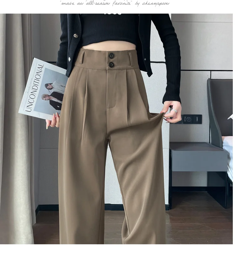Frauen Lose Frühling Sommer 2024, Neue Hohe Taille Breite Beine Dünne Beiläufige Hosen Koreanische Mode-Trend Weiblichen Anzug Gerade Hosen – Detail 18