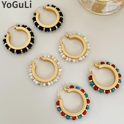Retro Jewelry 2023 Trend New Round Colorful Black White Beads Hoop Earrings For Women Girl Party Wedding Gift Hot Sale