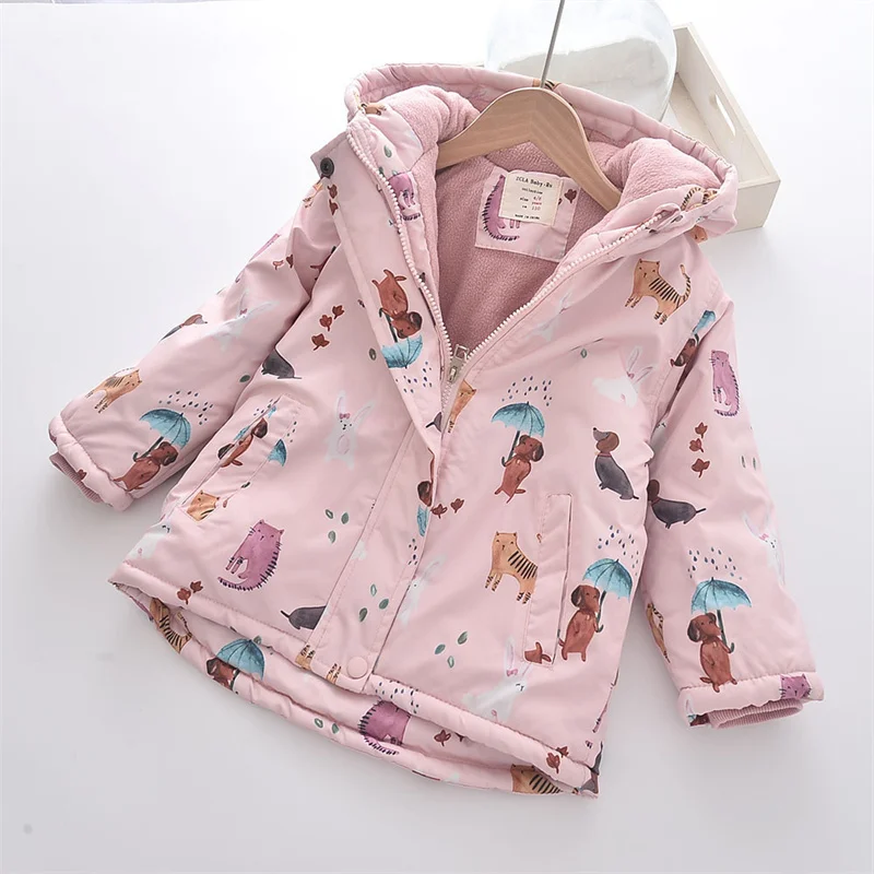 Girls Coat Jacket Cotton Windproof Outwear 2023 Flowers Warm Thicken Velvet Winter Skiwear Children\'s Clothing