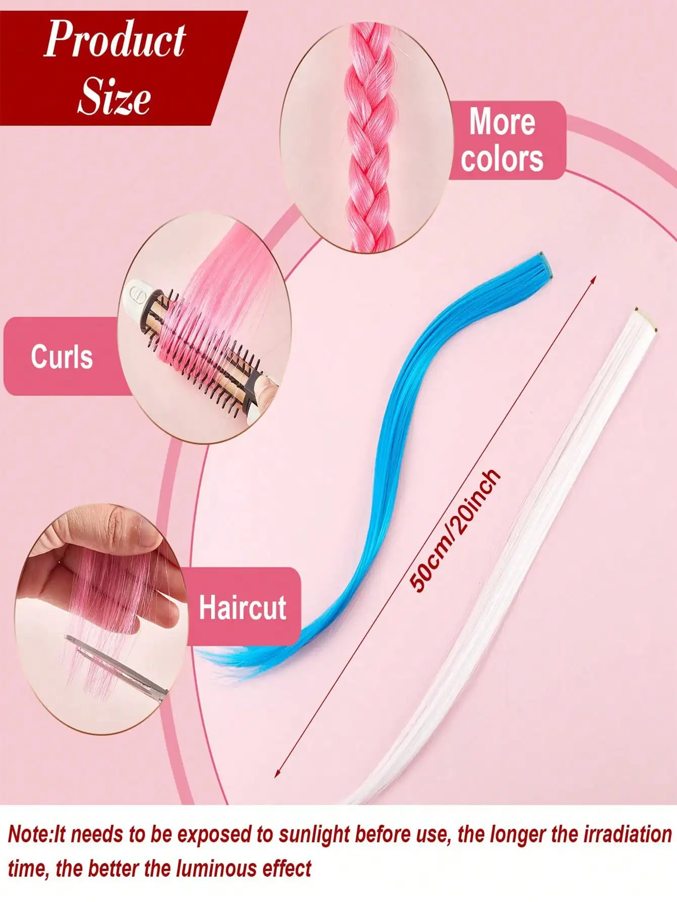 10pcs Luminous Clip In Synthetic Hair Extensions 20 Inch Mixed Colored Fluorescent Glow In The Dark Neon Hairpieces image 6