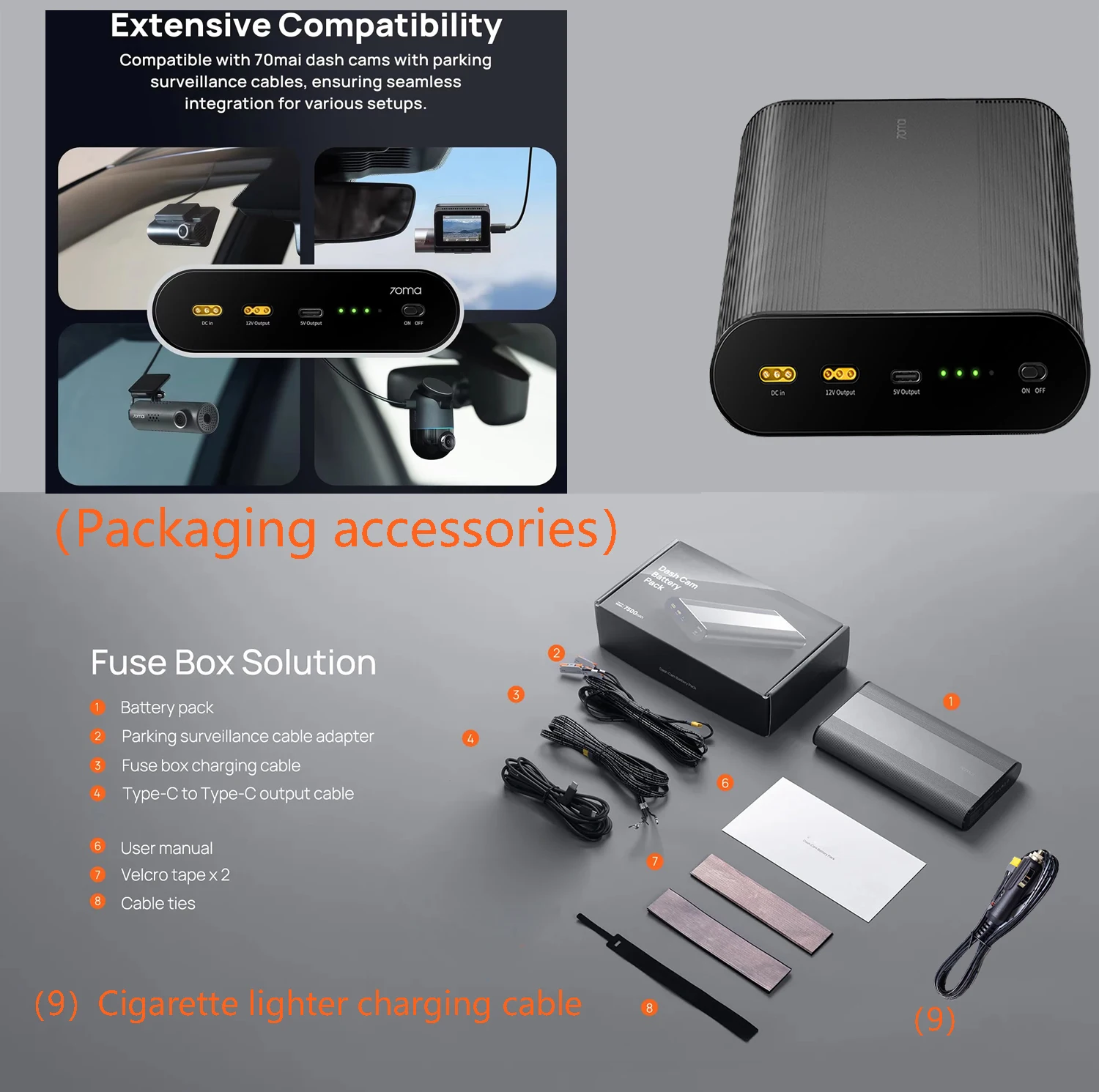 Batería de Respaldo LiFePO4 de 96Wh para Dash Cam 70mai, hasta 30 Horas en Modo de Estacionamiento, Protección de Bajo Voltaje, para 70mai A810 / A810S