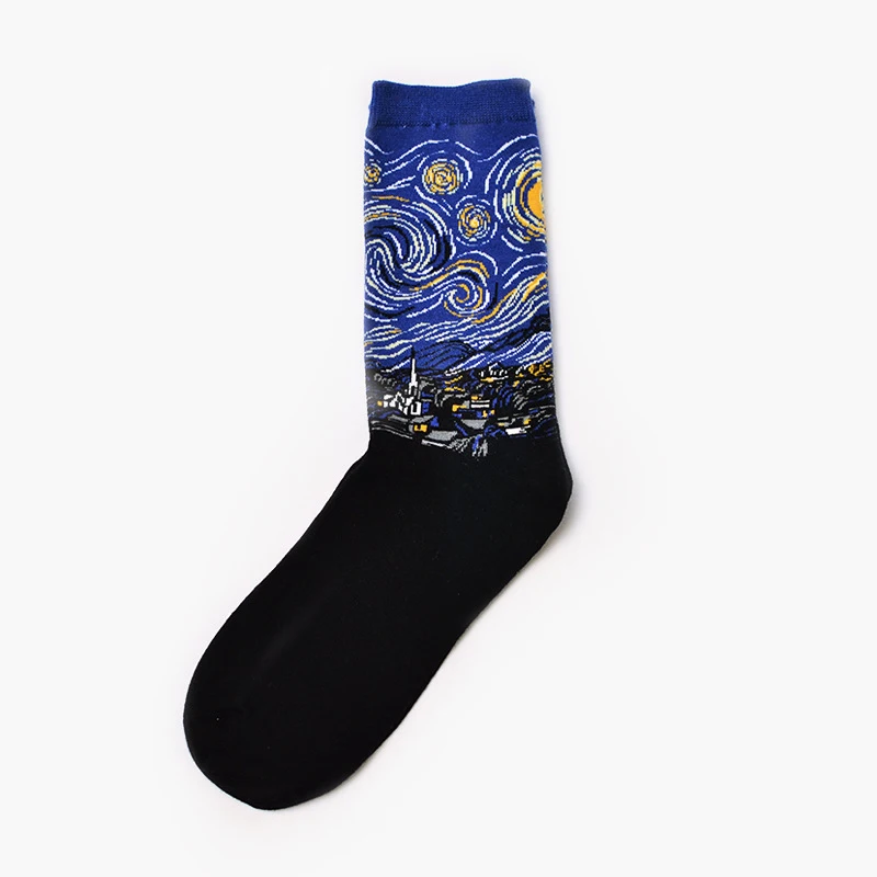 Hot Starry Night Autumn Winter Retro Women Personality Art Van Gogh Mural World Famous Painting Male Socks Oil Funny Happy Socks