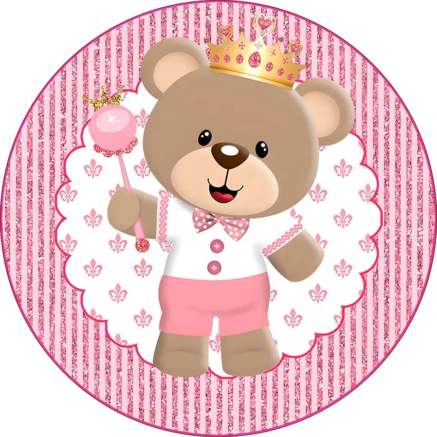 Мехофонд круглый фон милый медведь для новорожденных на день рождения розовый синий декор детский душ портрет принц фон принцессы