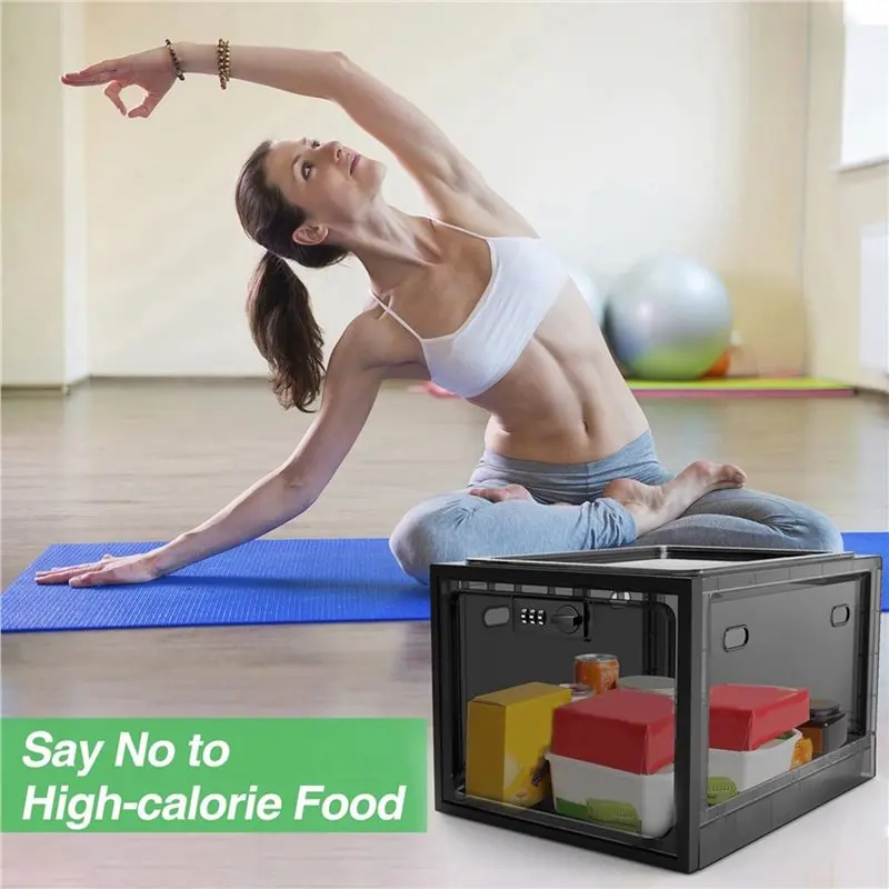 ONCE Medicine Lock Box, Cell Phone Lock Box Lockable Storage Box, Refrigerator Food Lock Box Tablet Storage Cabinet Durable ,Bla