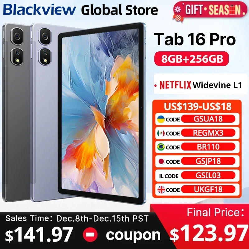 2024 Blackview Tab 16 Pro Tablet 8GB+256GB  11\'\' FHD+ Display 7700 mAh Battery Android 14 Widevine L1 Unisoc T616 Tablet PC