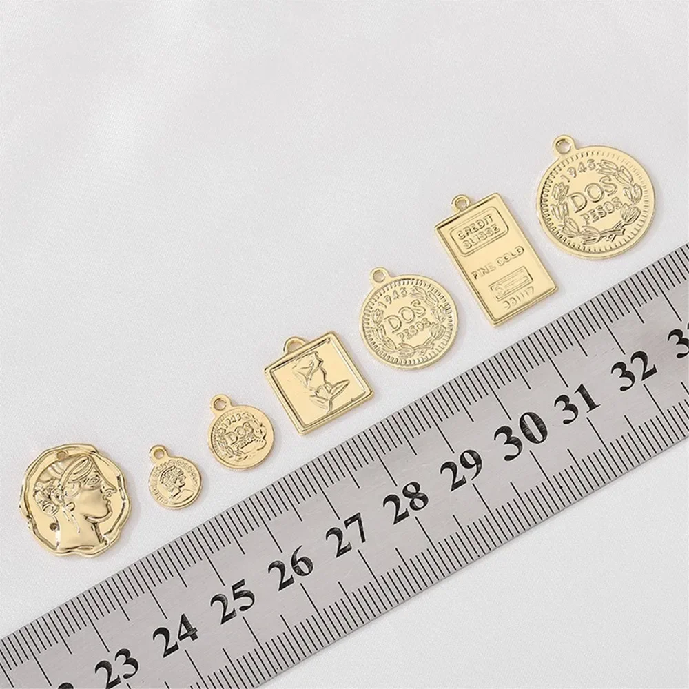 

14K Gold Queen Head Coin Pendant Handmade Diy Bracelet Necklace Hanging Accessories L347