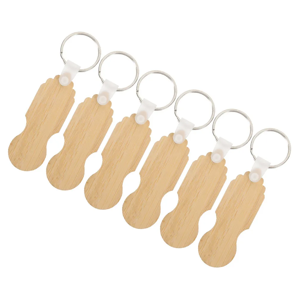 

6pcs Shopping Trolley Tokens Bamboo Keychain Wooden Coin Holder For Grocery Cart Unlocking Small Quarter Holder Multifunctional